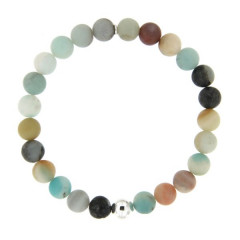 Bracelet Argent ANTIKA D8 - LASTIC-1 Boule Argent - Amazonite Aqua 8mm