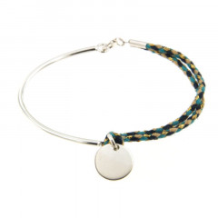 Bracelet Argent EPURE Semi-articulé FR25-  D10-cordon double turquoise/taupe