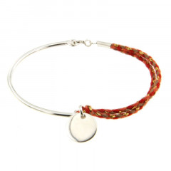 Bracelet Argent EPURE Semi-articulé FR25-  D10-cordon double rouge/corail