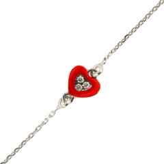 Bracelet Coeur Oxyde Laque rouge / Argent