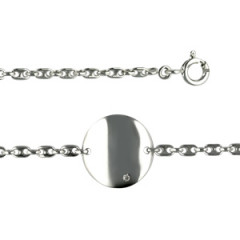 Bracelet "ECLAT" Argent 1 Diamant BB PLAQUE ROND