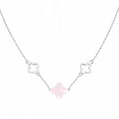 Collier argent Galea quartz rose et trèfles ajourés 40 cm