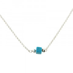 Collier Argent MASSAÏ/2  1 Cube Aulite Turquoise 40+2.5cm