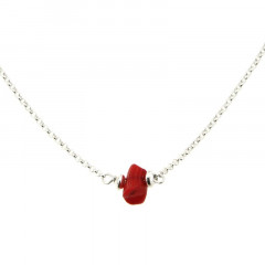 Collier Argent MASSAÏ/2  1 Chips Rouge 40+2.5cm