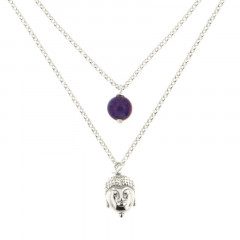Collier Argent CHAKRA N°7 - Bouddha 2 rangs - Pierre Naturelle