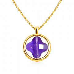 Collier plaqué or Galea améthyste cerclée 40 cm
