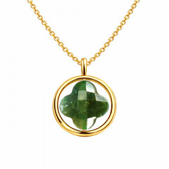 Collier plaqué or Galea agate mousse cerclée 40 cm