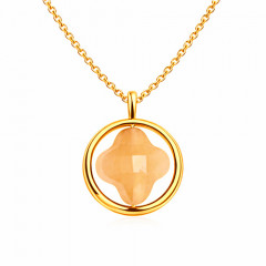 Collier plaqué or Galea pierre de soleil cerclée 40 cm