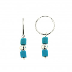 Créoles Argent MASSAI/2 -  MINI 2 cube turquoise, 1 cube argt