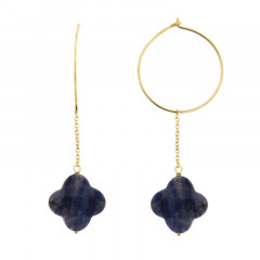 Créoles Plaqué Or FIL-GALEA TREFLE - Sodalite - L: 5.5cm