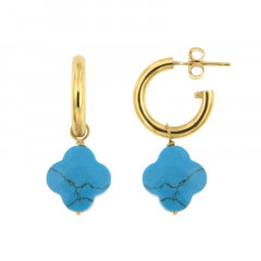 Créoles Plaqué Or FR3-GALEA TREFLE - Turquoise traitée - L: 2.6cm