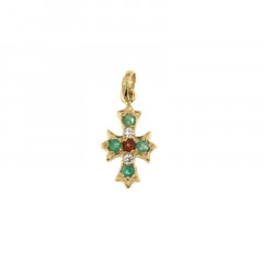 Pendentif CROIX BAROQUE 4 Emeraudes & Rubis Or 375°°°