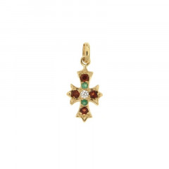 Pendentif CROIX BAROQUE 4 Rubis & Emeraude Or 375°°°