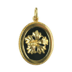 Pendentif Plaqué Or ONYX/OV-GM HIBISCUS         