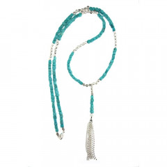 Sautoir Argent MASSAÏ Turquoise 80cm